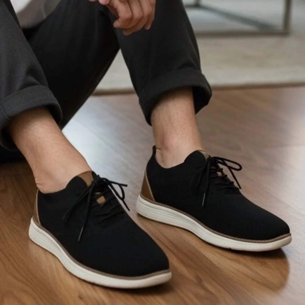 Vilocy Mens Knit Oxford Sneakers Black Brown V2201 EUR 47 US 13‎ Business Casual